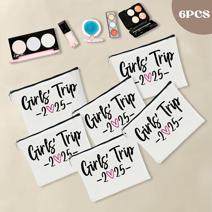 6 PCS Girls Trip Gifts Favors 2026 Girls Weekend Gifts for Women Bestie Gifts Friend Gifts Girls Trip Favors for Best Friend Sister Lady Friendship Holiday Vacation Makeup Bag Weekend Bags for Women