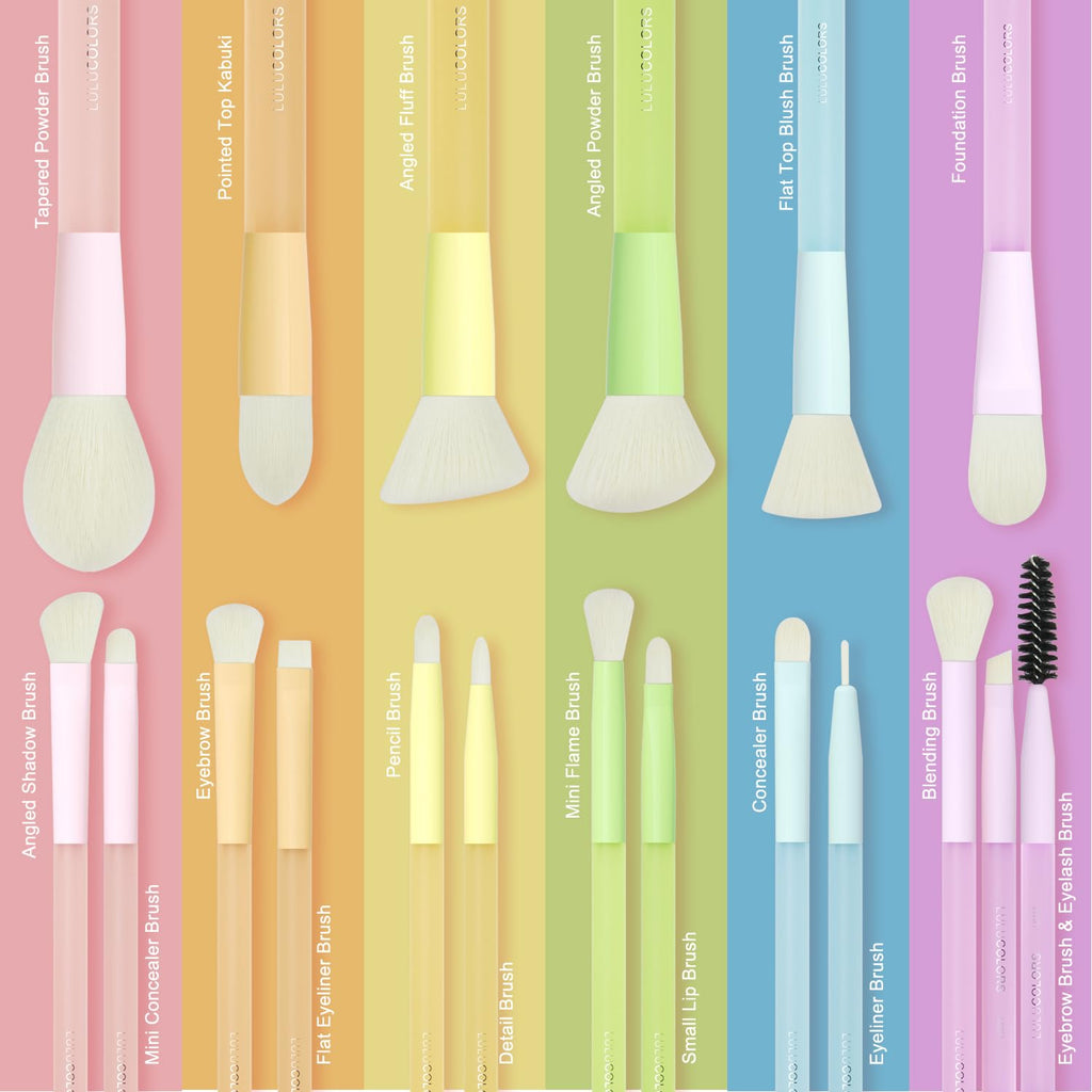 LULUCOLORS 18-Pcs Makeup Brush Set for Beginners - Travel-Friendly with Soft Arthritis-Friendly Handles & Non-Shedding Bristles | Includes Storage Bag, Eyeshadow Brushes & Sponges (Multi-Color)