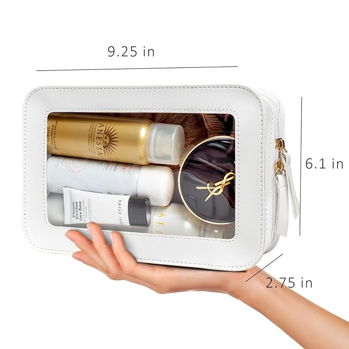 LETGO Clear Makeup Bags, TSA Approved Toiletry Bag with Zipper,Transaparent Beach Makeup Organizer Bag for Beach Travel Essentials,Clear Cosmetic Bags for Women Men(O-Beige)