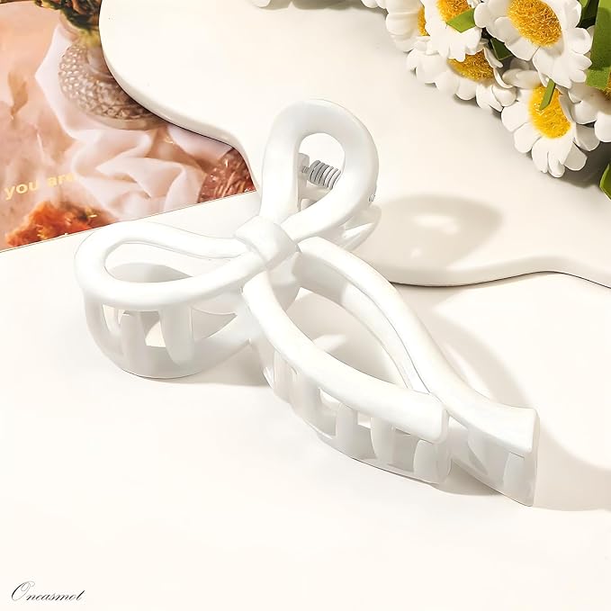 Oneasmot Bow Hair Clips, 5-IN Large Hair Claw for Thick and Thin Hair, Elegant Matte Hair Styling Accessories, Set of 2, Black & White