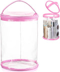 Sanwuta Clear Lotion Bag for Toiletry Sunscreen Cylinder Makeup Bag Heavy Duty Travel Organizer Pouch Waterproof Cosmetic Pouch with Handle Zipper Gift for Summer Beach Pool Airport Women(Pink)