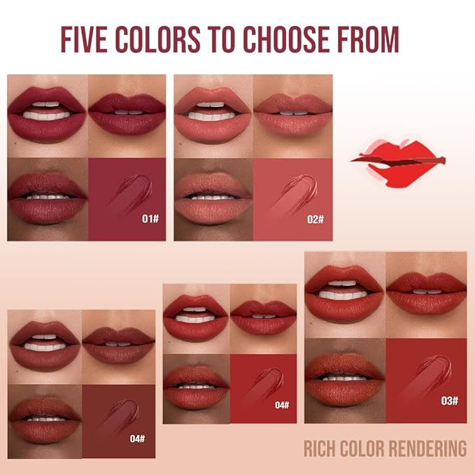 Hxssll Matte Lip Stain – High Pigment Non-Transfer Matte Liquid Lipstick, Long-Lasting Waterproof Smudge-Proof Lip Color, Lightweight Comfortable Velvet Finish Lip Tint 03#（5PCS）