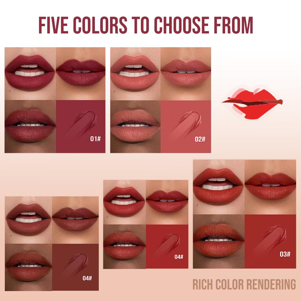 Hxssll Matte Lip Stain – High Pigment Non-Transfer Matte Liquid Lipstick, Long-Lasting Waterproof Smudge-Proof Lip Color, Lightweight Comfortable Velvet Finish Lip Tint 03#（5PCS）