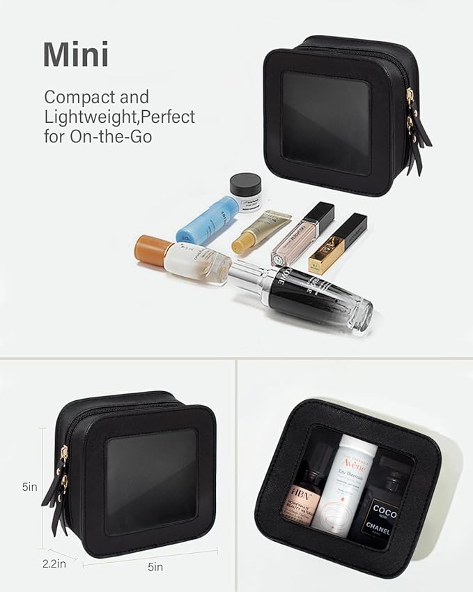 LETGO Clear Makeup Bag Set for Women Portable Clear Makeup Bag Cute Waterproof Travel Cosmetic Bag Travel Essentials Car Accessories for Women Men(Black, Standard + Mini)