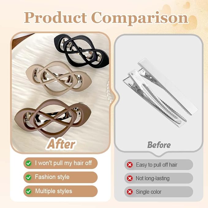 Vintage French Barrette Hair Clips, Hair Barrettes Hair Accessories for Women Girls, Elegant Retro Non Slip Clip with Classic Design Thick to Thin, Stylish Accessories Hair (Bright Black, 4PCS)