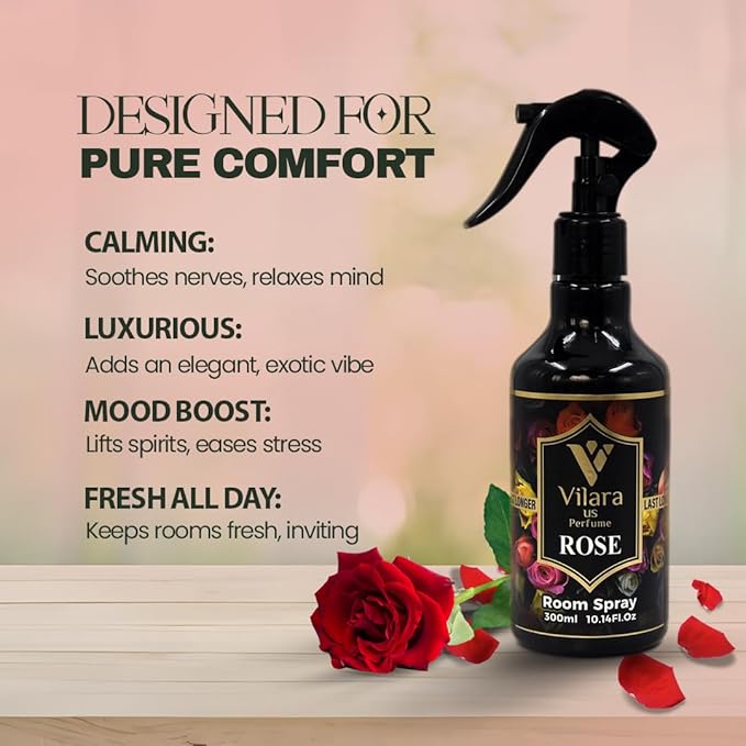 Vilara US Perfume Room Spray Freshener - Long-Lasting Luxury Scents - Room and Linen Spray for Bedding, Sheets, Fabric, Furniture for Aromatherapy - 10.14 fl oz (Multipack 3:Spring,Rose,Jasmine)