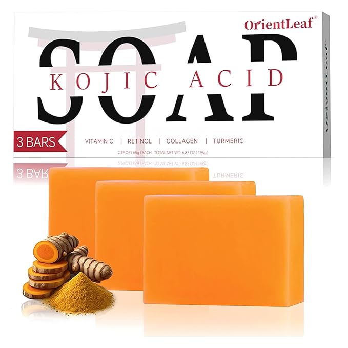 ORIENTLEAF Kojic Acid Soap, Turmeric Soap Bar for Dark Spots, 3 Pack