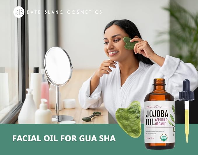 Kate Blanc Cosmetics Jojoba Oil for Hair & Skin, Gua Sha Stone Kit, 4oz