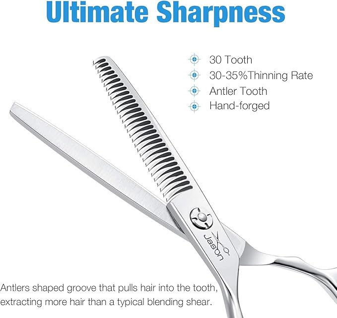 JASON Hair Thinning Scissors Shears - 6" Left Handed Barber Cutting
