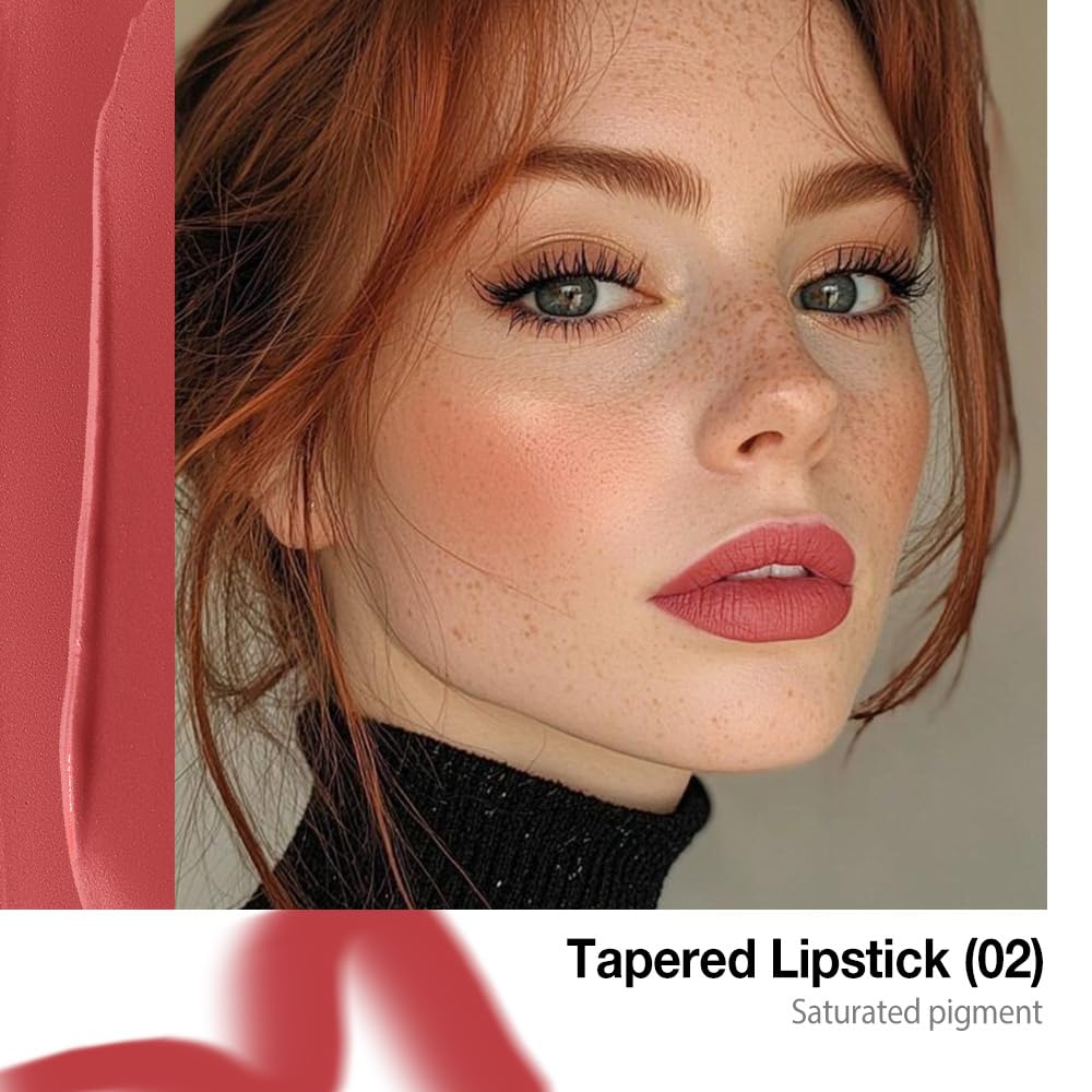 Dark Red Gradient Matte Lipstick Crayon Lip Liner pencil,Crayon Form and Cone Tip 2-in-1 Lip Liner and Lipstick Lip Combo Set Achieve Flawless Contour Gradual Ombre Effect lip Pencil for Old Women