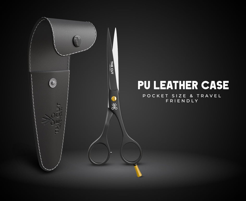 The Cut Factory® 6.5” Matte Black Luxury Hair Scissors – Ultra-Sharp High Carbon Steel Barber Shears for Men, Women & Kids – Gift-Boxed with Leather Pouch For Salon & Home(1x Scissors only)