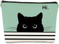 BARPERY Cute Makeup Bag - Cat Gifts for Lovers, Black Kitty Cosmetic Bag, Makeup Pouch (Teal)