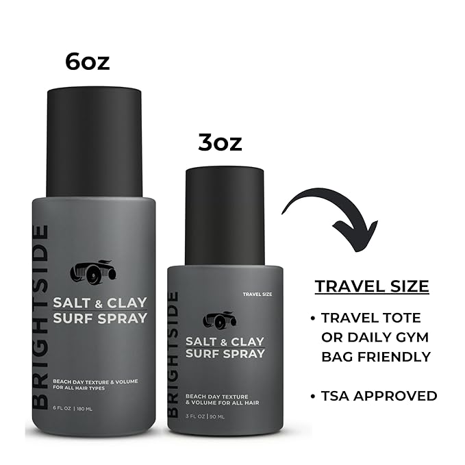 BRIGHTSIDE Salt & Clay Surf Spray - Instant Volume & Texture for Thicker Hair - Natural Sea Salt Spray for Men & Women - Hydrate with Light Hold, Alcohol-Free, Clean ingredients, 3oz Travel Approved