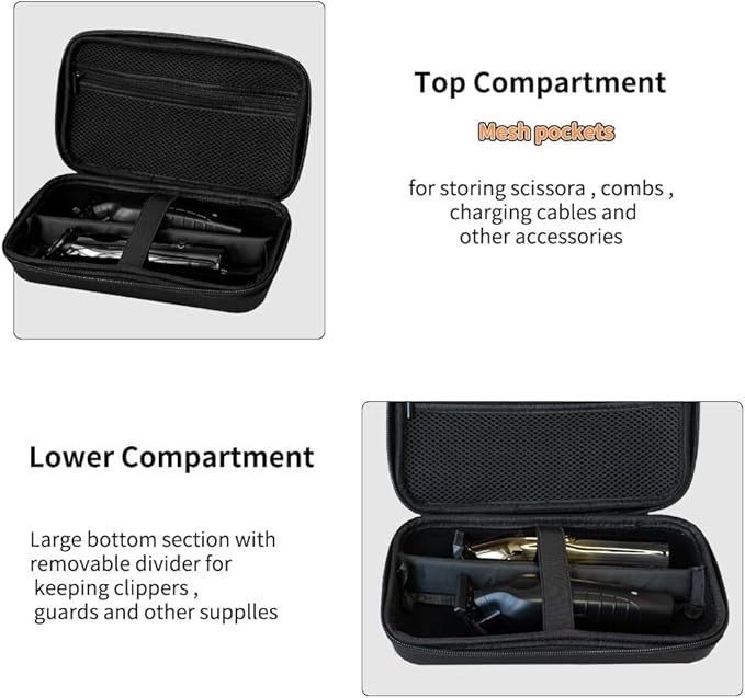 Janebert Hard Travel Case for Hair Clippers, Hair Cutting Barber Supplies Holder, Trimmer Organizer Storage Bag for Ufree/Hatteker/Oneisal/Wahl 5Star/Andis Men Razor Guard Grooming Kits (Black)