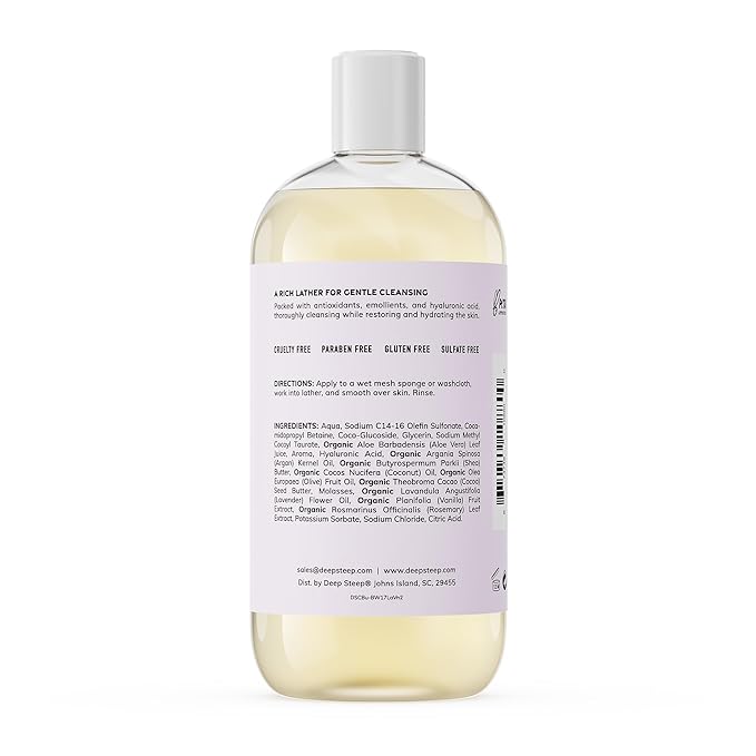Deep Steep Lavender Vanilla Body Wash, Hydrating Shower Gel with Hyaluronic Acid & Shea Butter for Sensitive Skin, Bodywash for Women & Men, 17 Fl Oz, 1-Pack