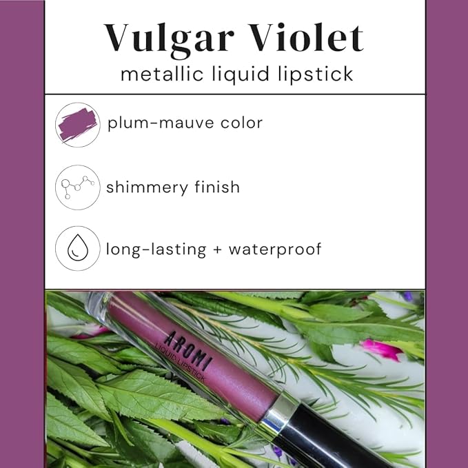 Aromi Vulgar Violet Metallic Liquid Lipstick, Mauve Plum Shade