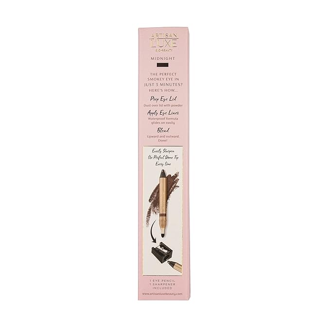 Artisan L'uxe Beauty Velvet Jumbo Black Eyeliner with Free Sharpener | Blendable Makeup for Smokey Eyes - Waterproof Smudge Proof Pencil Eyeliner, Built-in Smudger & Long Lasting