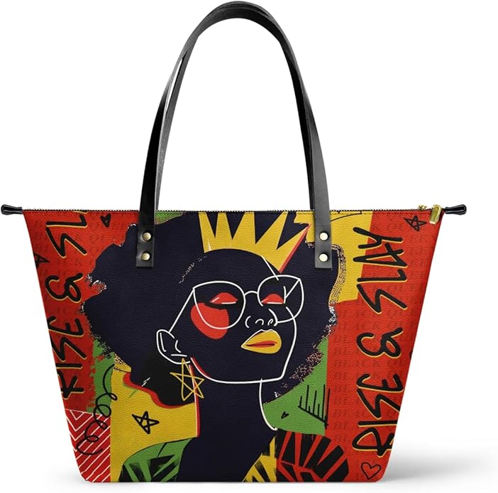 Afroyla Afrocentric Art Totebag for Black Women – Premium Leather, Work & Everyday Bag, Ideal Gift for Her on Mother's Day
