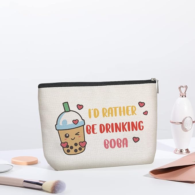 kdxpbpz Boba Tea Lover Gifts, Boba Kawaii Makeup Bag, Boba Gifts for Girls Friend Daughter, Travel Toiletry Makeup Organizer Zipper Pouch - I'd Rather Be Drinking Boba