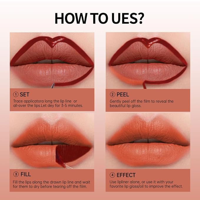 KXmzeG Matte Lip Liner Peel Off Lip Stain, Long Lasting Peel Off Lip Liner Stain, Peel-off Lip Gloss For All Skin Types, Transfer-proof Highly Pigmented Color Waterproof, (02#, Pack of 1)