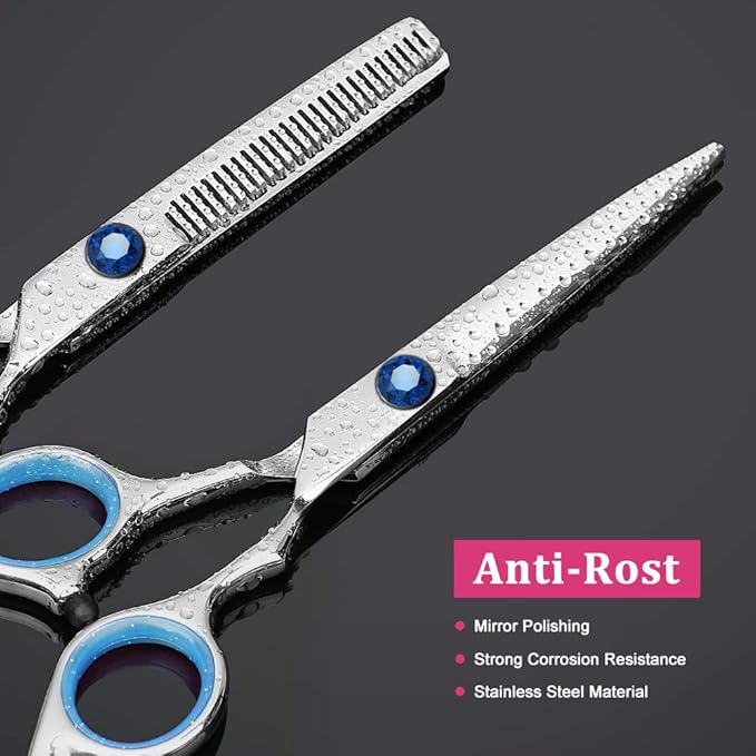 Sirabe 11 PCS Hair Cutting Thinning Scissors Set, Sapphire Professional Haircut Scissors Kit Stainless Steel Barber Texturizing Shears Tools for Salon Hairdressing Home