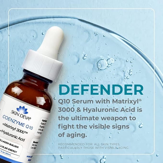 Skin Deva Coenzyme Q10 Serum for Face with Matrixyl 3000 & Hyaluronic Acid - Anti Aging Peptide Facial Serum to Help Improve Appearance of Fine Lines & Wrinkles - For All Skin Types, 1 Fl Oz