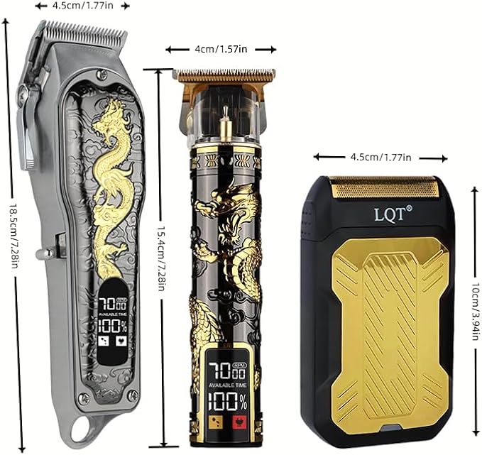 LQT Hair Clippers 3-Piece Men's Professional Cordless Haircutting Set with LED Display, Trimmer, Shaver, Beard Clipper - Gift for man
