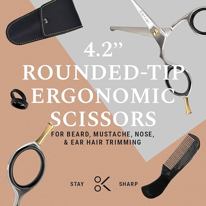 Ontaki Beard & Mustache Scissors & Combs for Men - 4.2" Silver