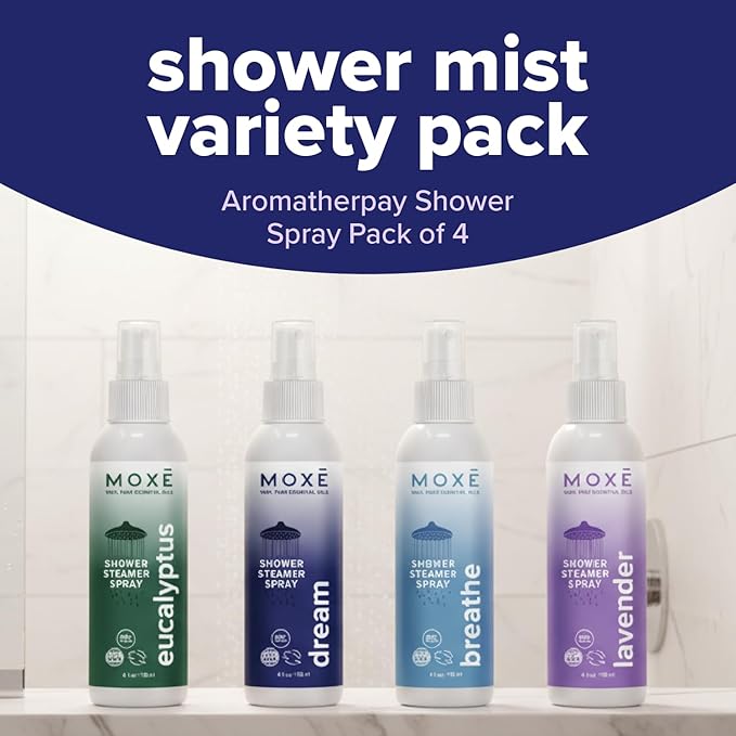 MOXĒ Shower Steamer Spray Variety Pack, 4 Different Scents, 2oz Bottles
