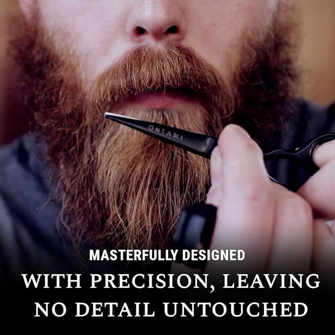 Ontaki 5" Beard & Mustache Scissors for Men with Combs - Black German Steel