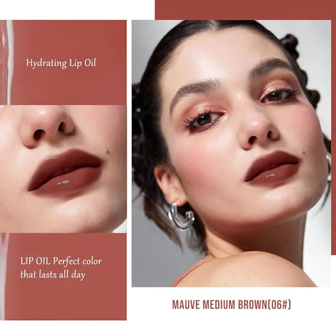 Hxssll Nourishing High-Shine Lip Gloss,Hydrating & Moisturizing Lip Tint, Non-Sticky, Long-Lasting Glossy Lip Stain,Softens & Plumps Lips for Smooth,Gentle Formula for Dry Lips 06#Mauve Medium Brown