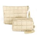 Richeart Makeup Bag Travel Toiletry Bag - Checkered Down Cotton Makeup Pouch for Women with Cosmetic and Pencil, Aesthetic Khaki Design, 2 Pieces