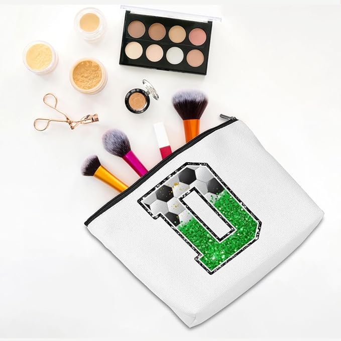 CQM Soccer Gifts Initial Makeup Bag Soccer Girl Gifts Cosmetic Bag Letter D
