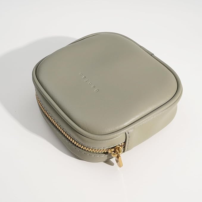 Benfan Leather Cosmetic Bag for Women Small Zipper Makeup Bag for Purse Waterproof Travel Makeup Organizer Charger Storage Pouch Color Green