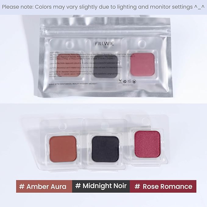 Fillwie Eyeshadow Trio, Matte & Shimmer, Single Pan for Magnetic Palettes