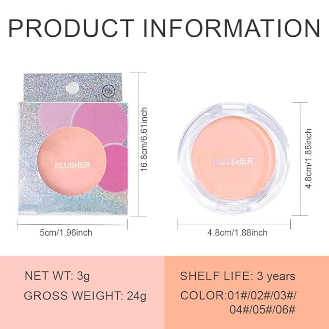 HHLTOH Blush for Cheeks Makeup Palette, Natural Matte Cream Powder Single Blushes for Eye and Cheek, Buildable Long-Lasting Color,Vegan & Cruelty-Free,Everyday Makeup Look for Women,#05-Nude Skin Tone