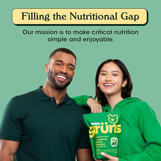 Gruns Adult Greens Gummies Sugar Free Multivitamin & Prebiotic Fiber, 28 ct