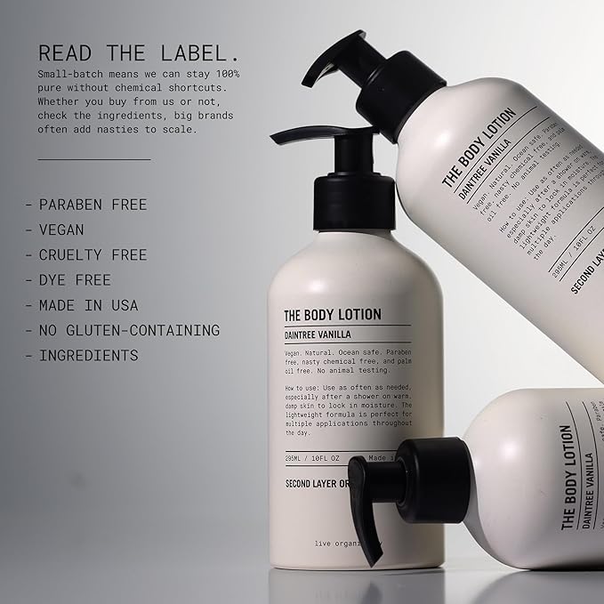 Second Layer Organics Daintree Vanilla Body Lotion | Deep Hydration with Organic Shea, Aloe & Coconut | Fast-Absorbing, Non-Greasy, Vegan Moisturizer for All Skin Types.
