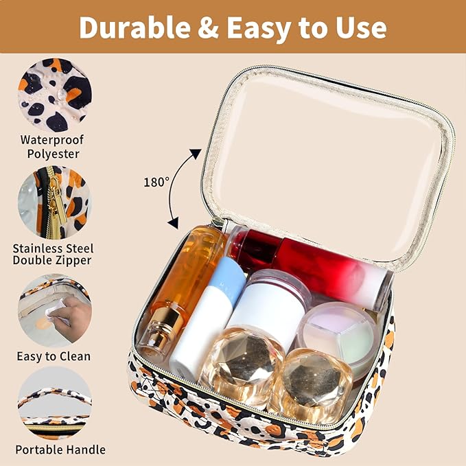 FAYORORY TSA Approved Travel Toiletry Bag,3 Pack Clear Makeup Bags with Handles,Quart Size Clear Cosmetic Bags for Traveling Women,Men,Carry on Airport Airline Compliant Bag,Leopard