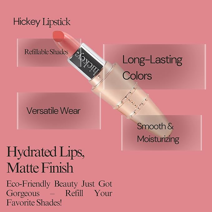 Hickey Refillable Pendant Lipstick, Beach Babe[Coral] – Wearable Satin Lip Color on a Chain, Refillable Clean Beauty, Full Lipstick Included