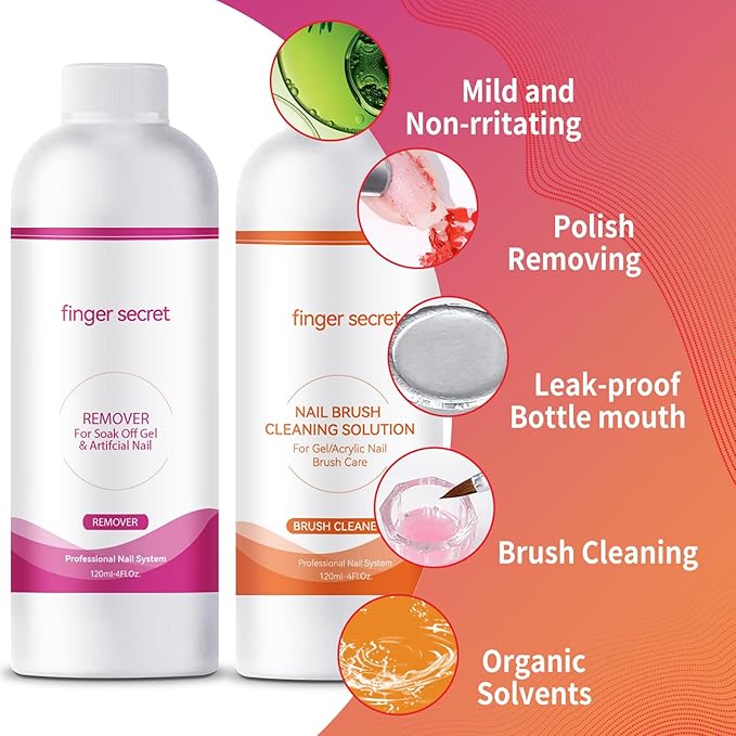 BEVINAS Nail Polish Remover Kit Nail Glue Remover & Nail Brush Cleaner Professional Nail Remover Quickly Clean Nail Brushes with Glass Cup Nail Cleaning pads for Nails
