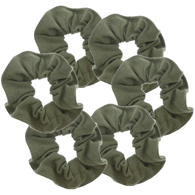 Motique Accessories Large Scrunchies for Women, Pack of 6, Olive Green
