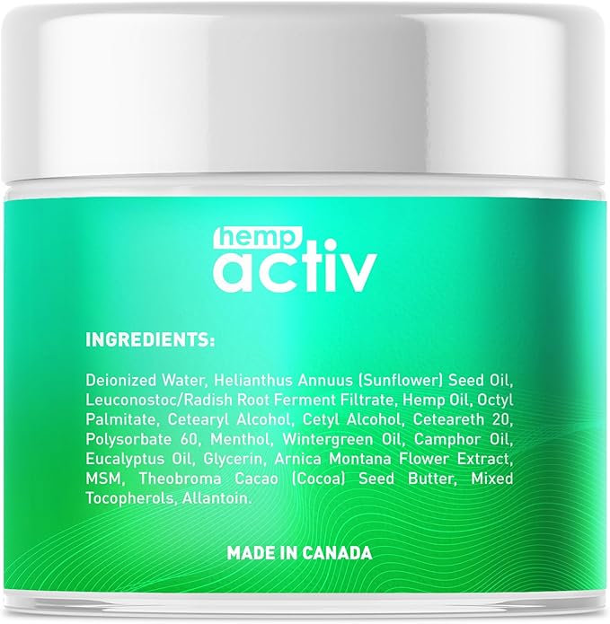 HEMPACTIV Cooling Hemp Cream – Menthol, MSM & Arnica – Fast-Absorbing, Non-Greasy Formula for Muscles & Joints – 4oz Best-Value Size