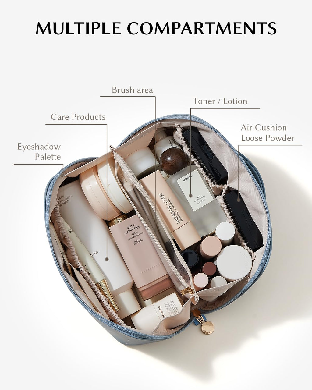 EACHY Travel Makeup Bag,Large Capacity Cosmetic Bags for Women,Portable Pouch Open Flat Toiletry Bag Make up Organizer with Divider and Handle