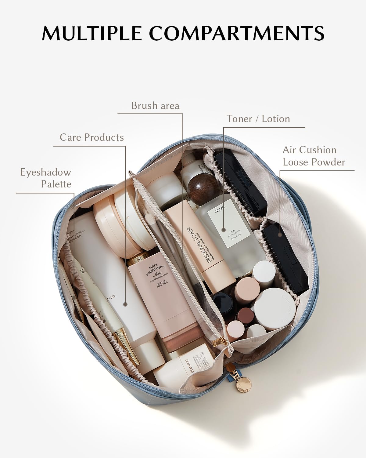 EACHY Travel Makeup Bag,Large Capacity Cosmetic Bags for Women,Portable Pouch Open Flat Toiletry Bag Make up Organizer with Divider and Handle