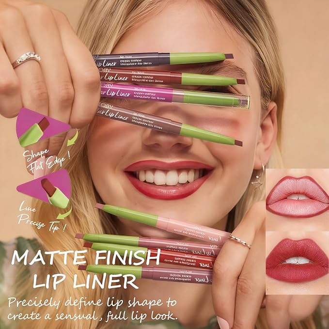 KIMIEYE Nourishing Lip Gloss with Matte Finish Lip Liner Combo Set, Clear Nude Pink Brown Long Lasting Hydrating Lip Glow Oil, High Pigmented Lightweight Lipstick Makeup for Women, #3 ROSE