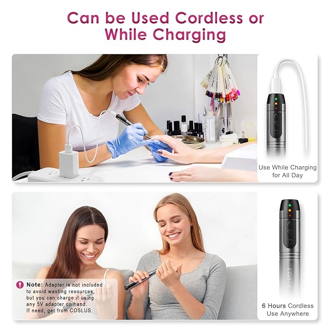 COSLUS C20 Cordless Nail Drill Electric File: Portable All-in-One Kit