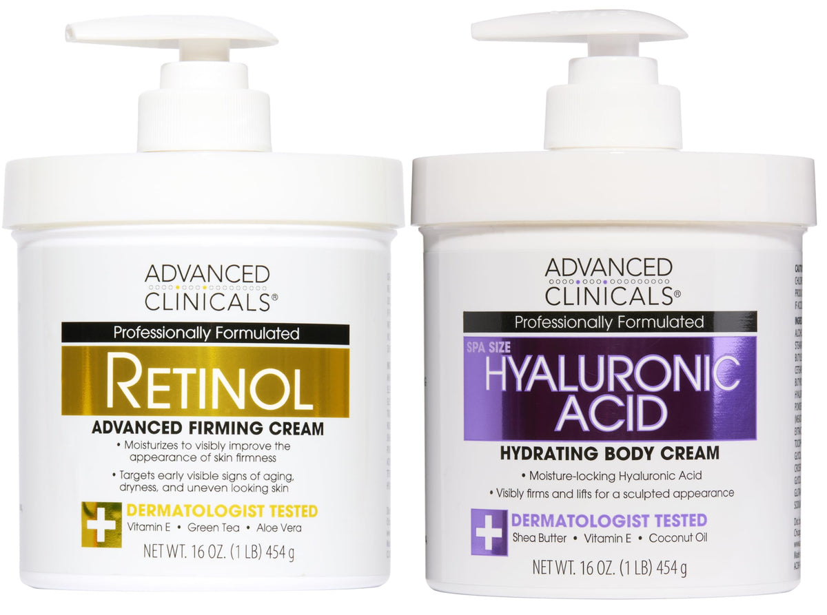 Advanced Clinicals Collagen Peptides Body Lotion + Hyaluronic Acid Moisturizer 2PC Skincare Set For Women & Men | Dry Skin Moisturizing Body Cream Helps Diminish Appearance Of Crepey Skin, 2PC Bundle