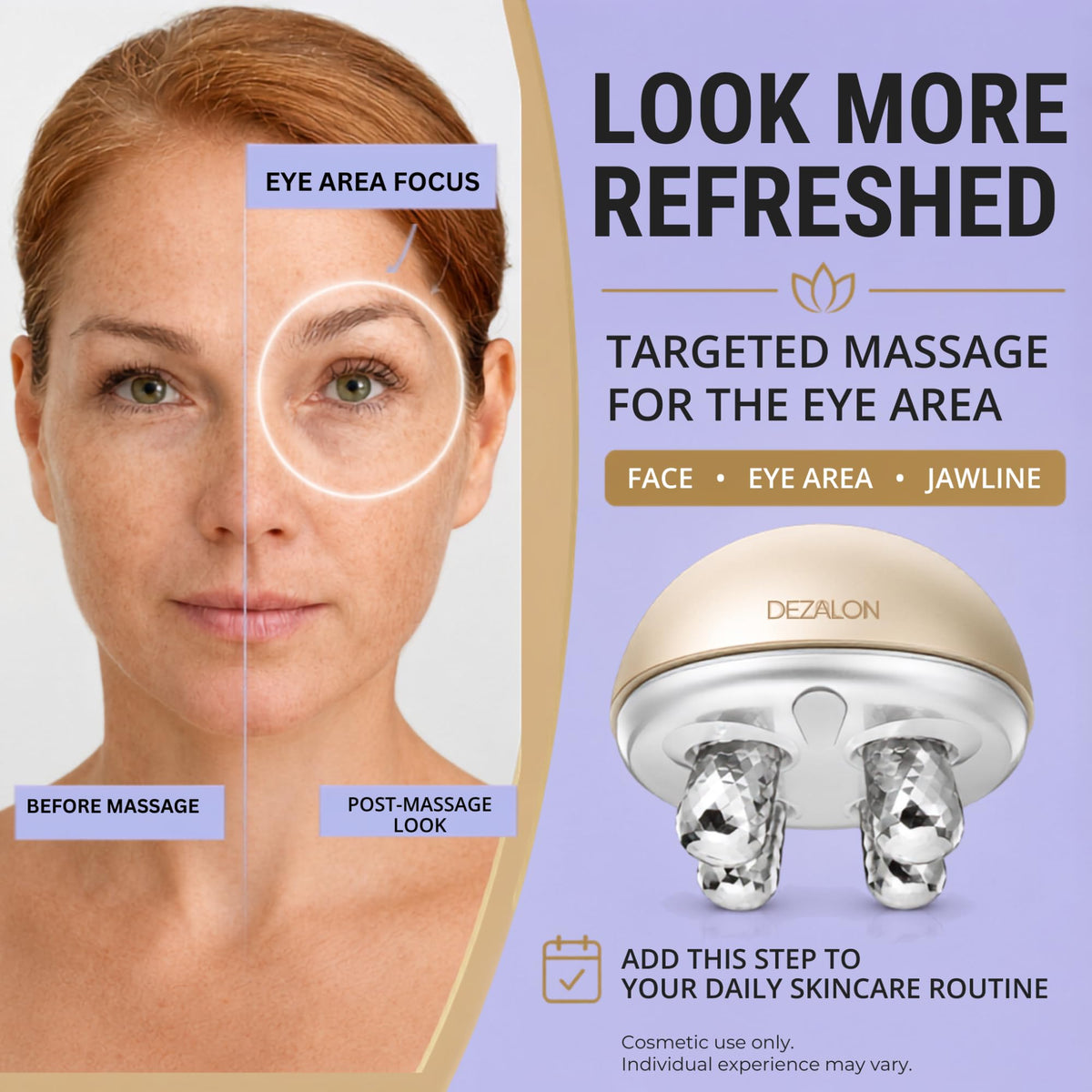 DEZALON Face Massager Tool, Eye and Neck Massager, Face Roller, Beauty Tools for Relaxing Facial Massage and Skin Care Routine, Gold