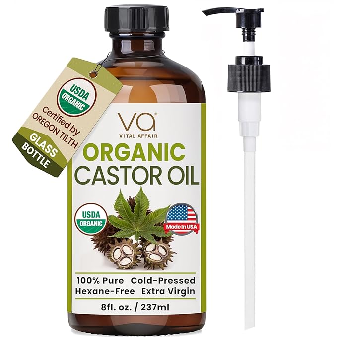 Castor Oil Organic Cold Pressed Glass Bottle 8oz For Hair Growth, Eyebrow